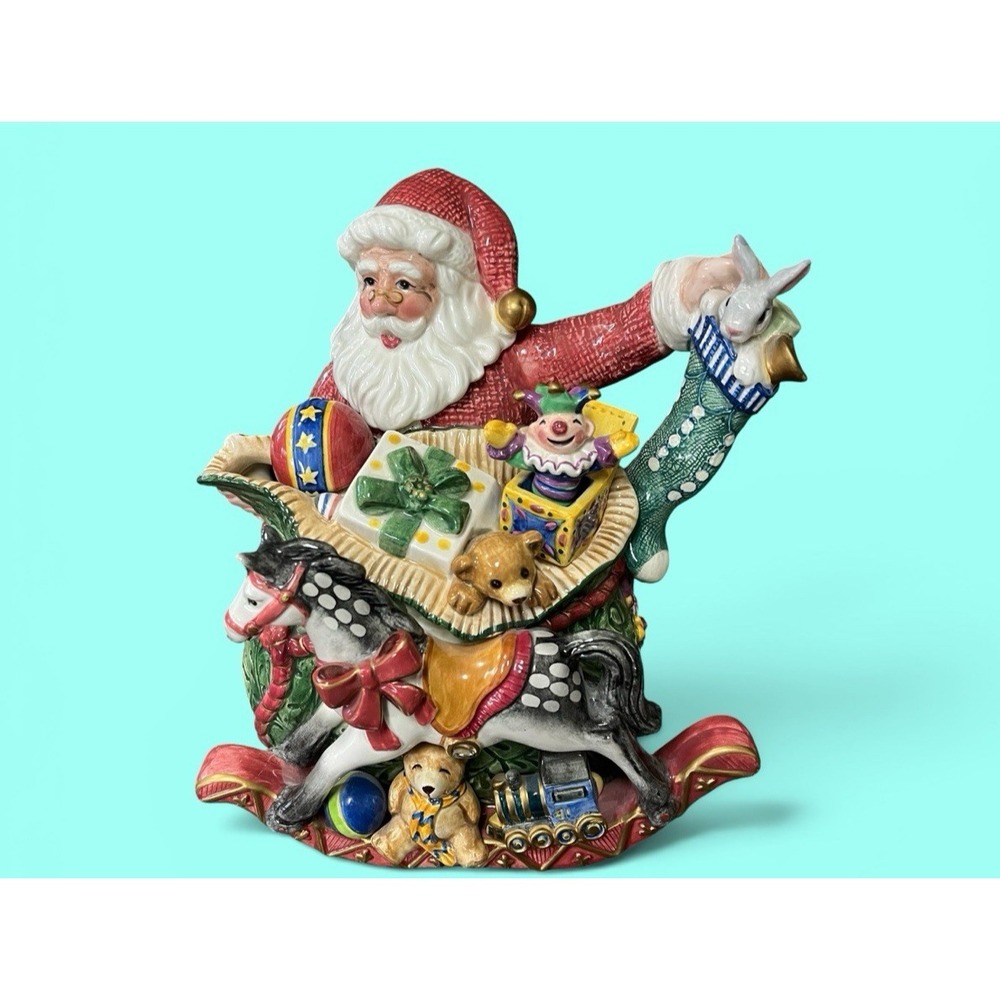 Fitz & Floyd‎ Old Fashioned Christmas Santa Claus Teapot Holiday Ceramic Decor